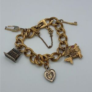 Vintage Monet Charm Bracelet with Fish & Heart Charms some sterling